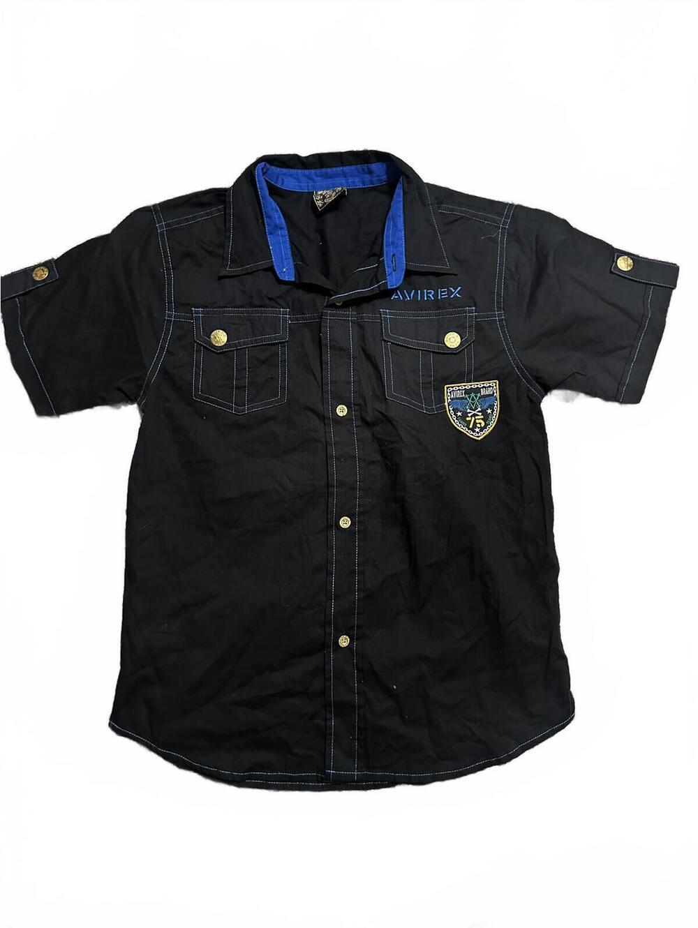 2000s Boys Avirex Black Embroidered Button Up Size M 10/12